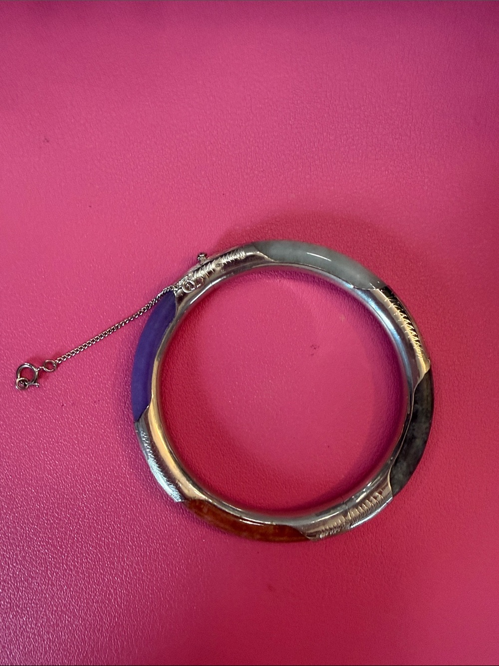 Sterling Silver Multi-Color Jade Enamel Bangle Bracelet